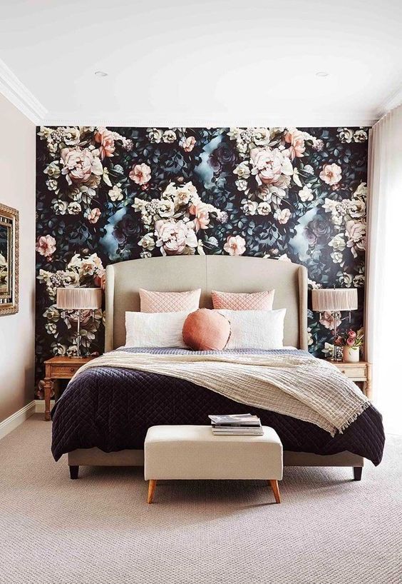 bedroom interior with accent wall