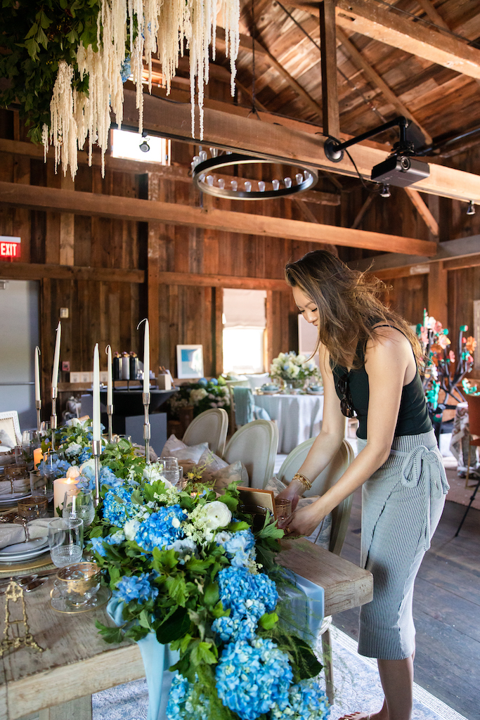 woman setting a table
