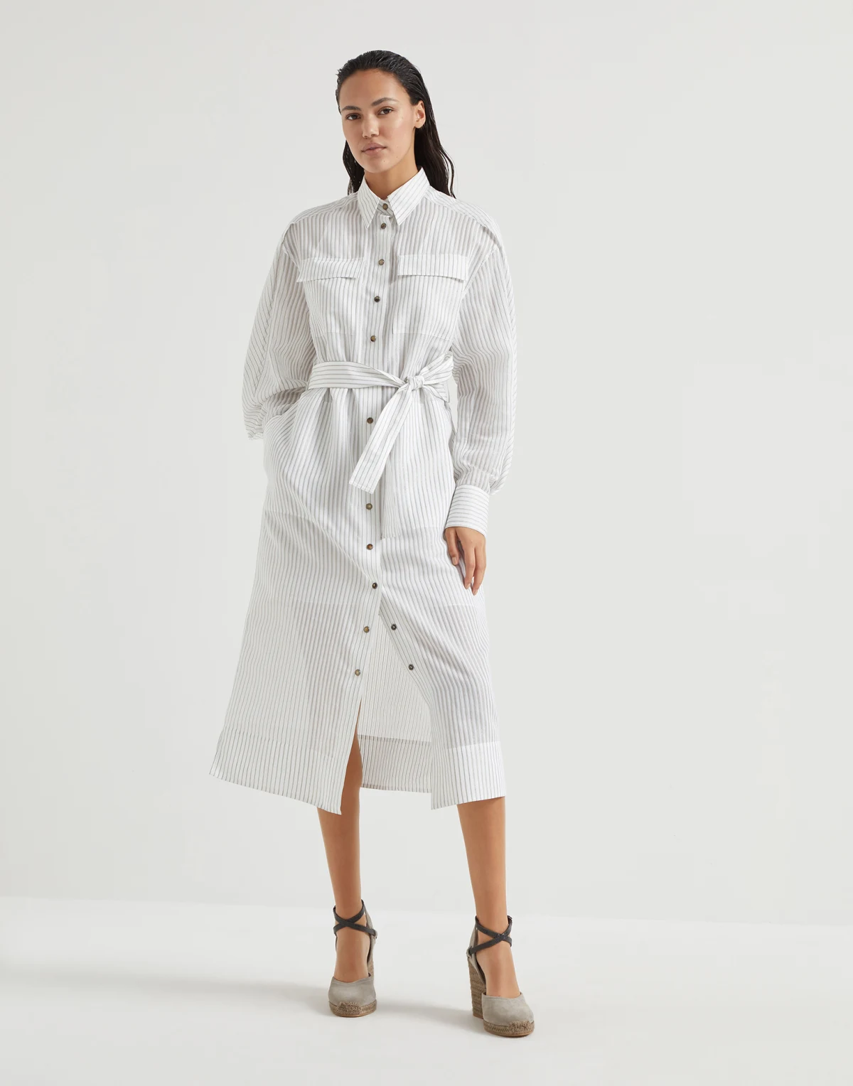 model wearing shirt dress