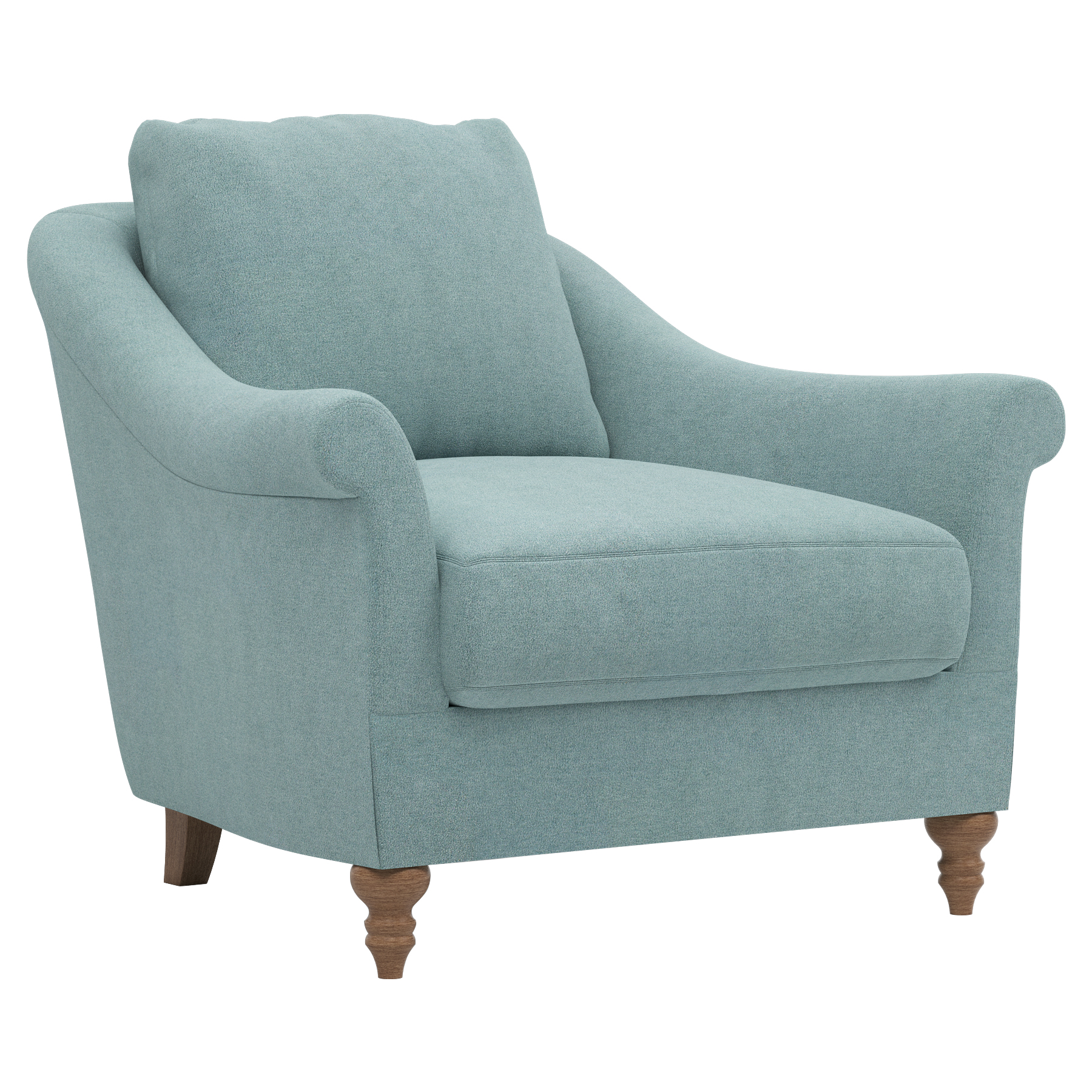 Blue Velvet Armchair with Turned Wood Legs