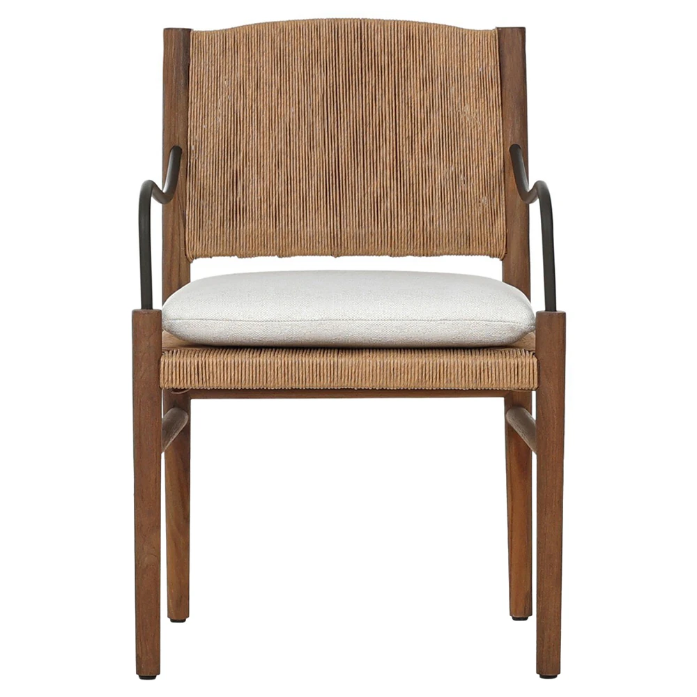 outdoor woven dining chair with curved arms