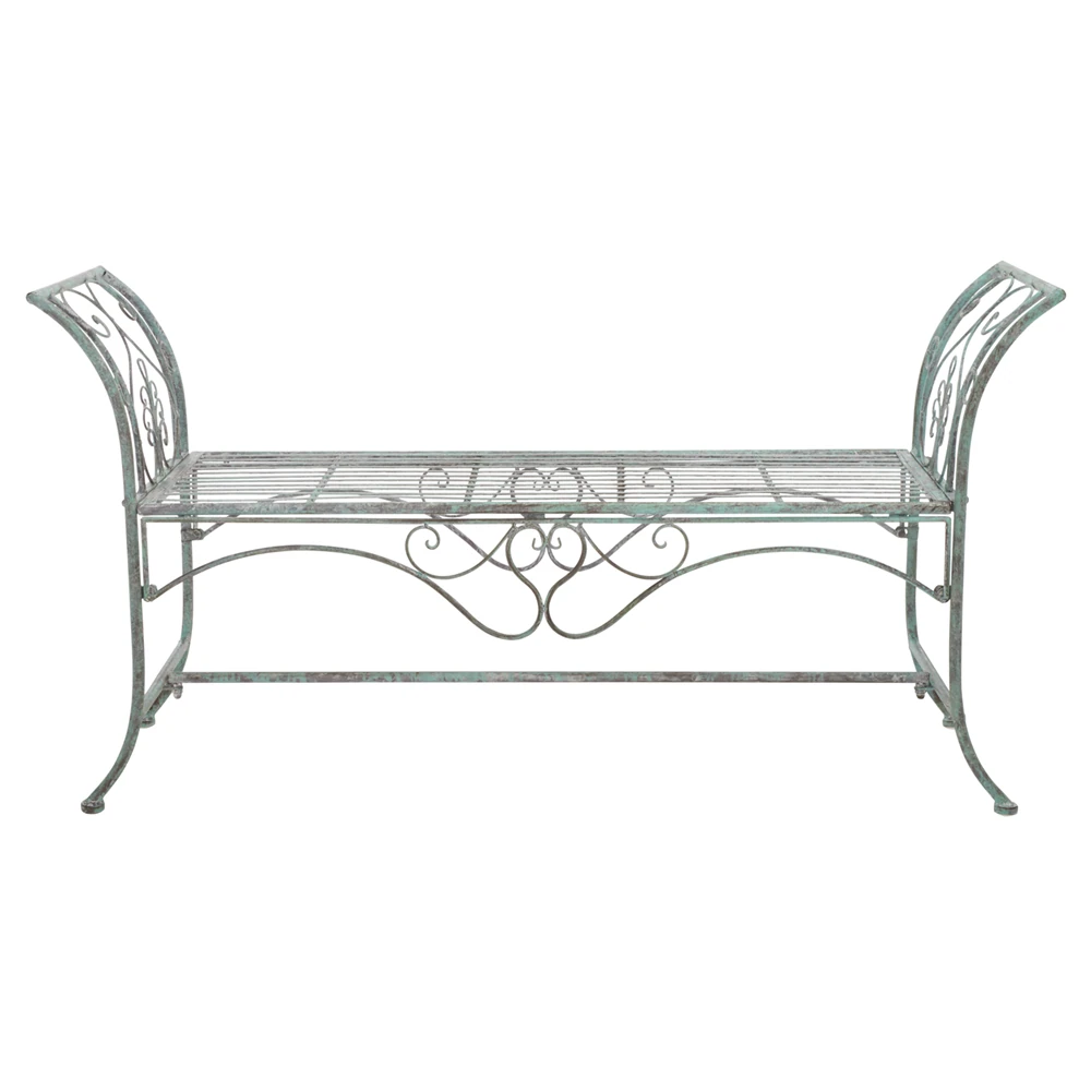 blue metal outdoor garden bench