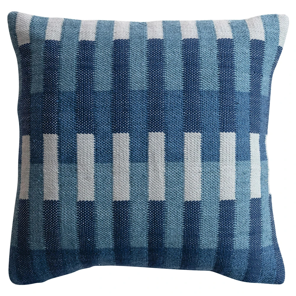 blue striped outdoor throw pillow