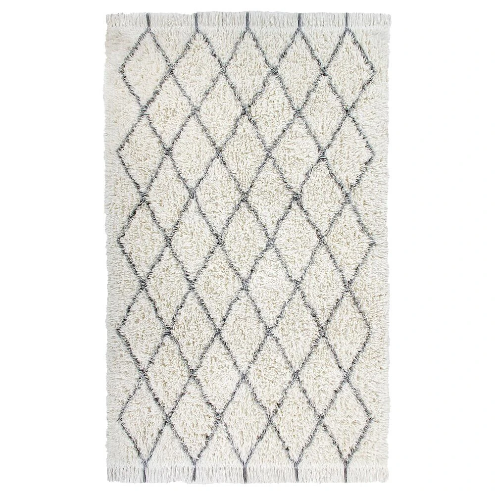 white wool diamond washable shag rug
