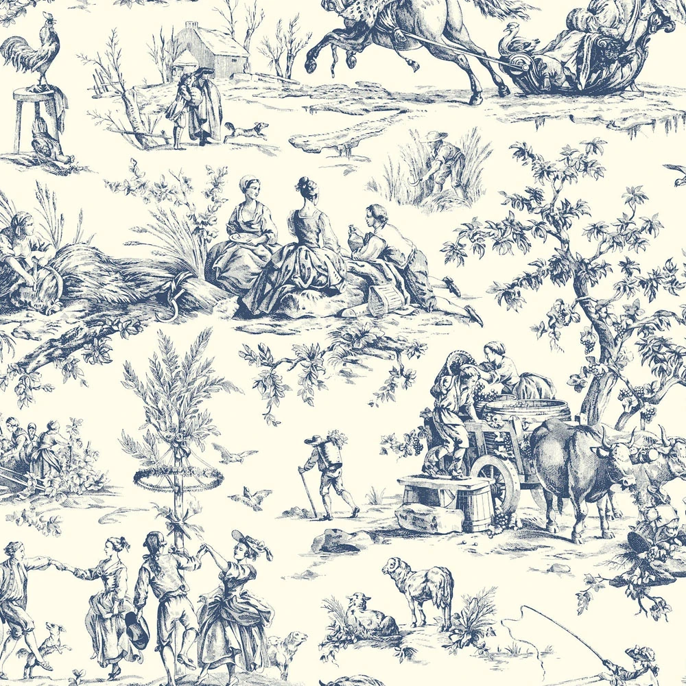 blue toile wallpaper
