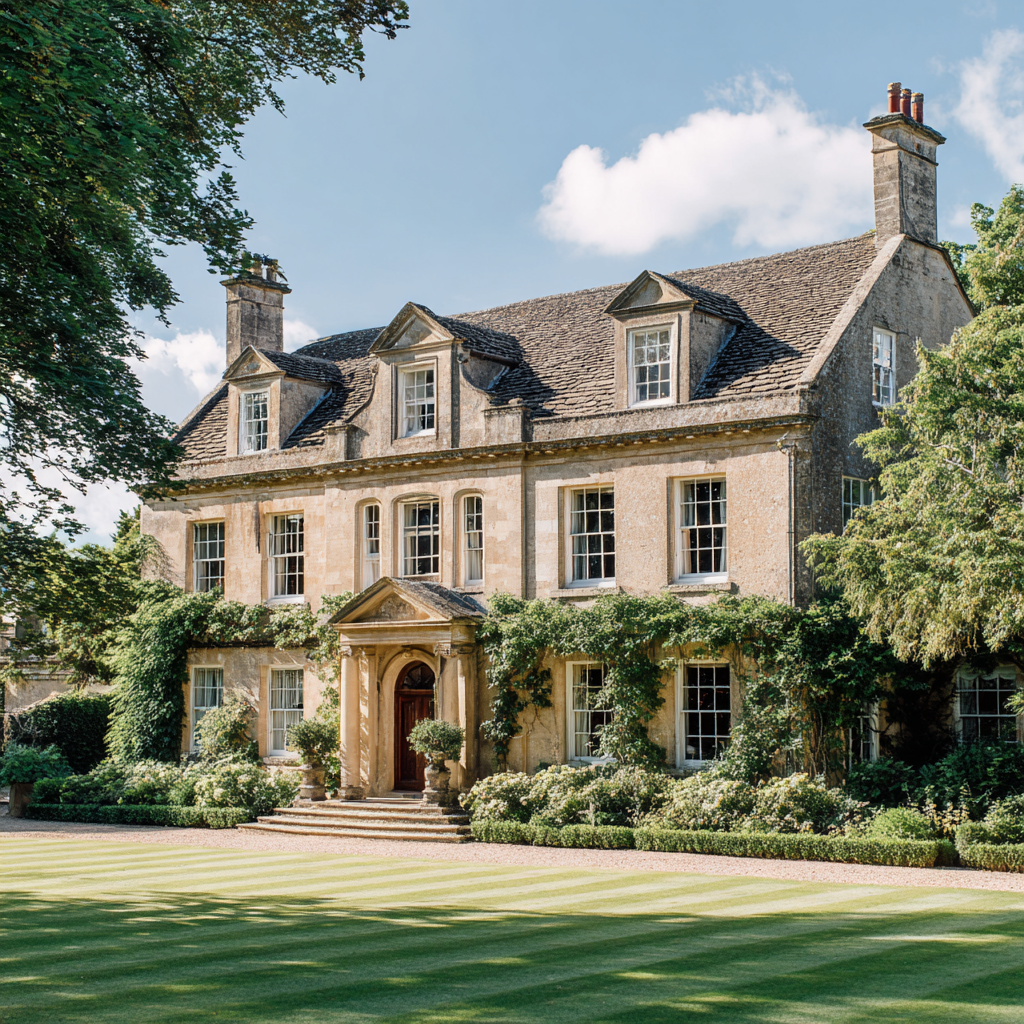 A 3-story stone Cotswolds house in the English countryside