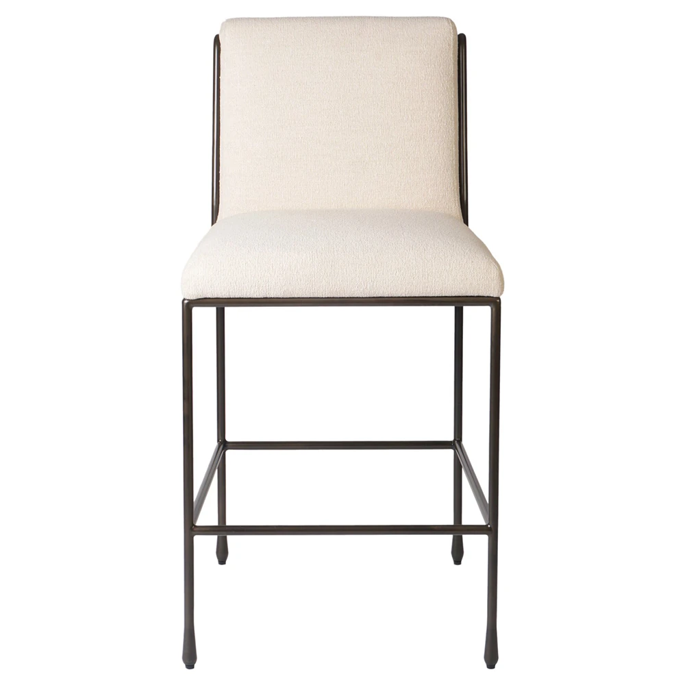 black iron and white performance fabric counter stool