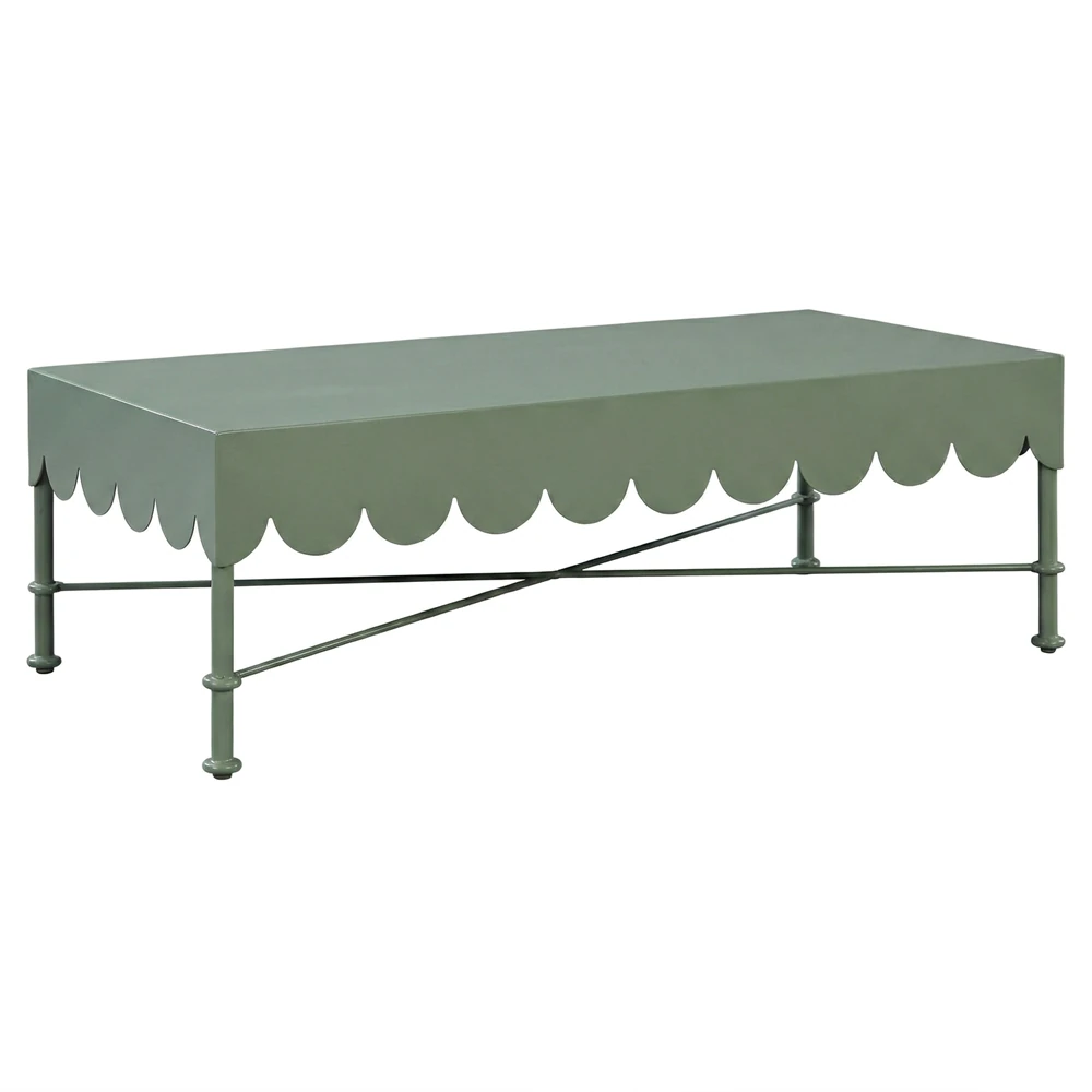 green rectangular aluminum scalloped coffee table