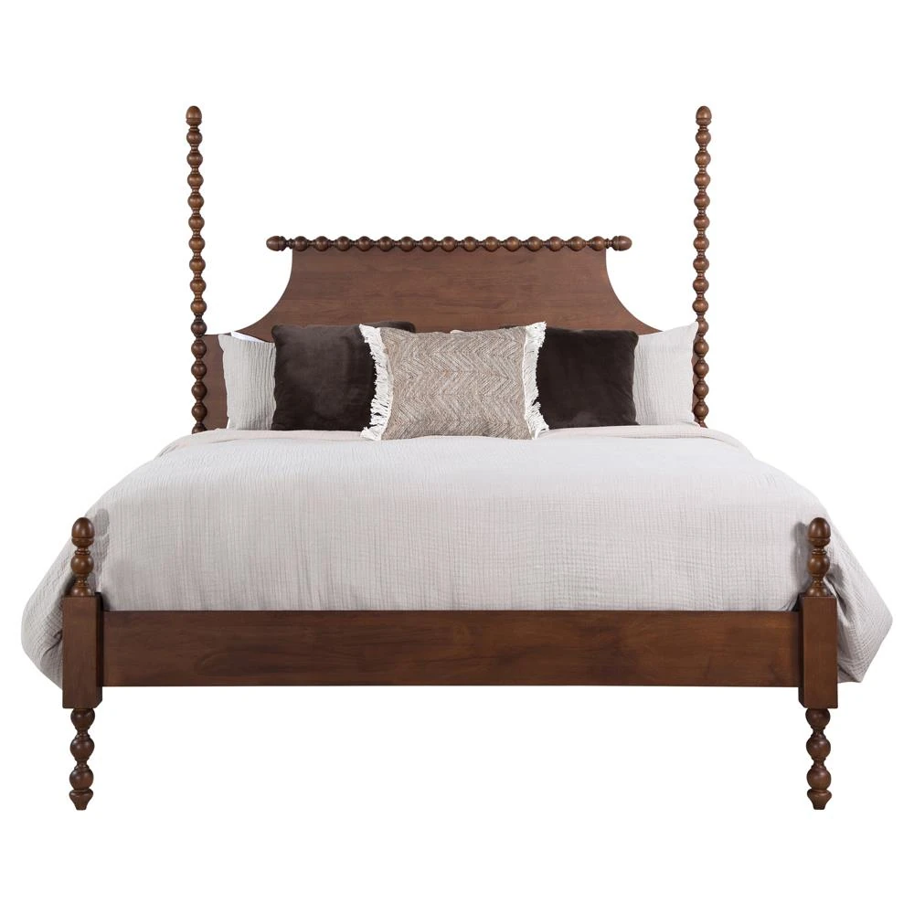 brown wood Spindle 4-poster bed