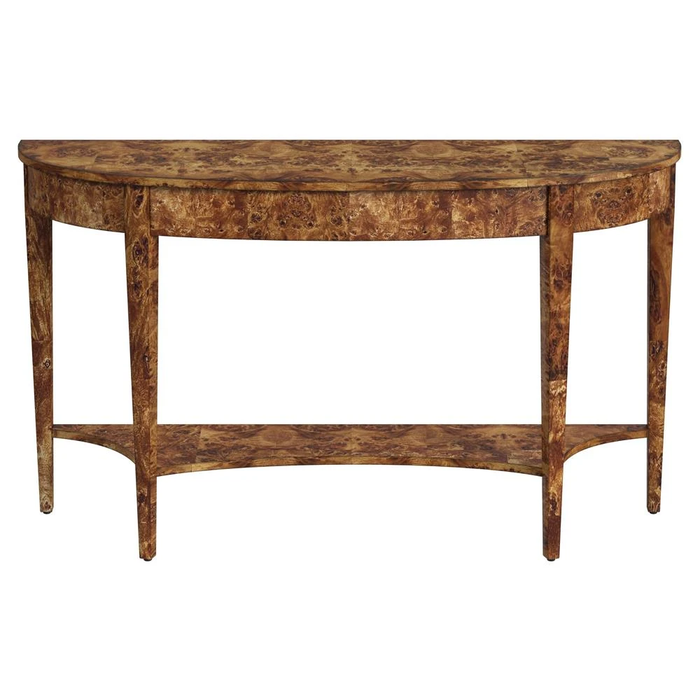 Estrella burl wood demilune console table
