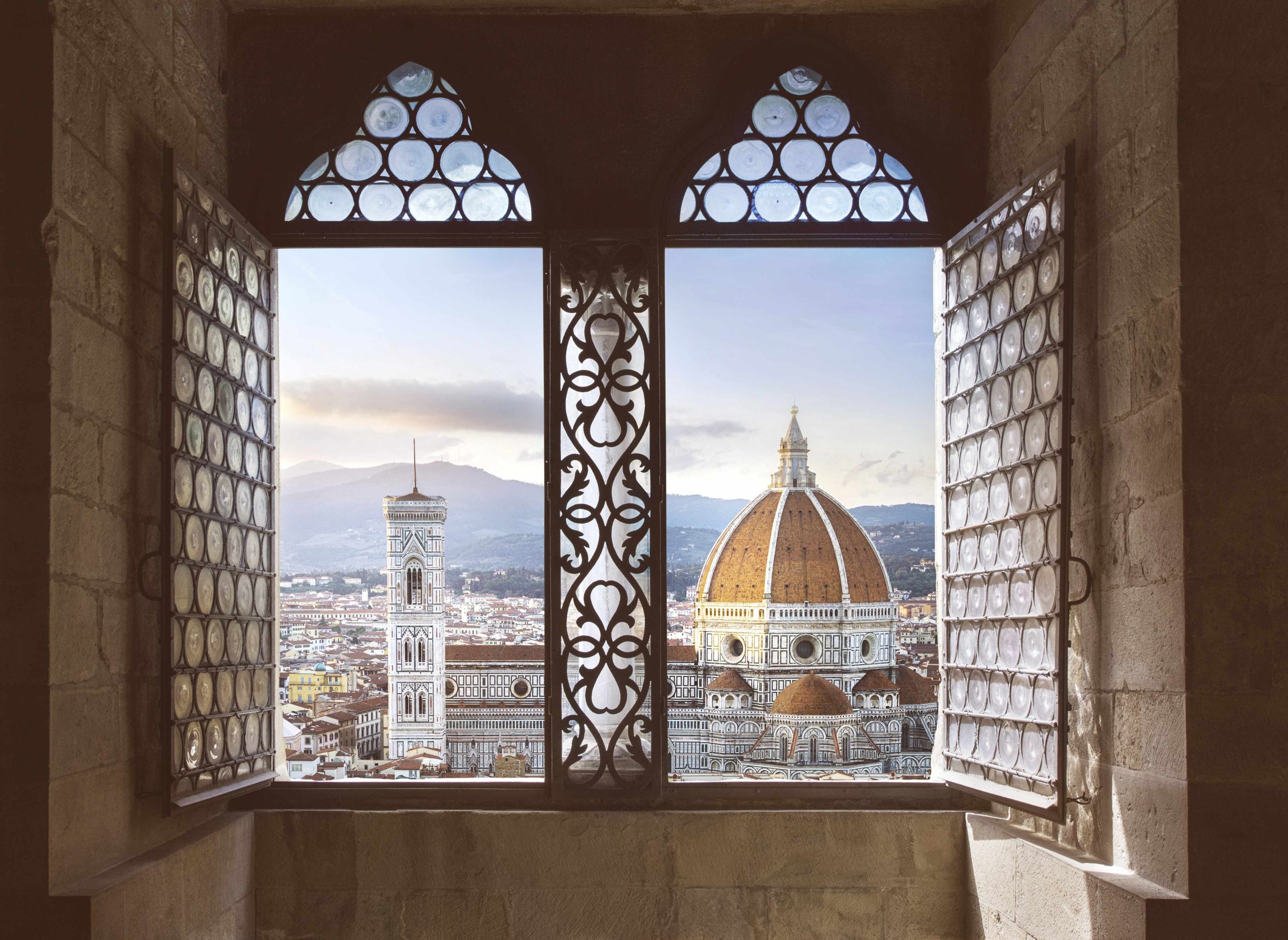 Duomo in Florence seen through the open windows of a nearby building