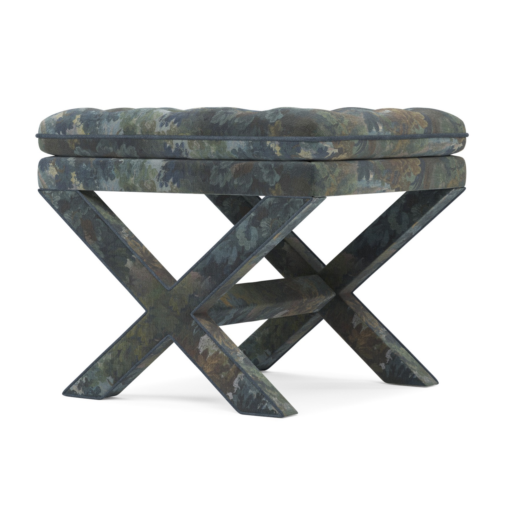 blue and green patterned x-base ottoman