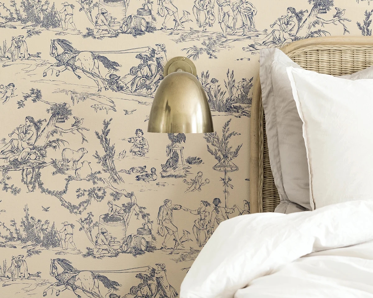 Isidore Leroy Gally toile wallpaper in a bedroom