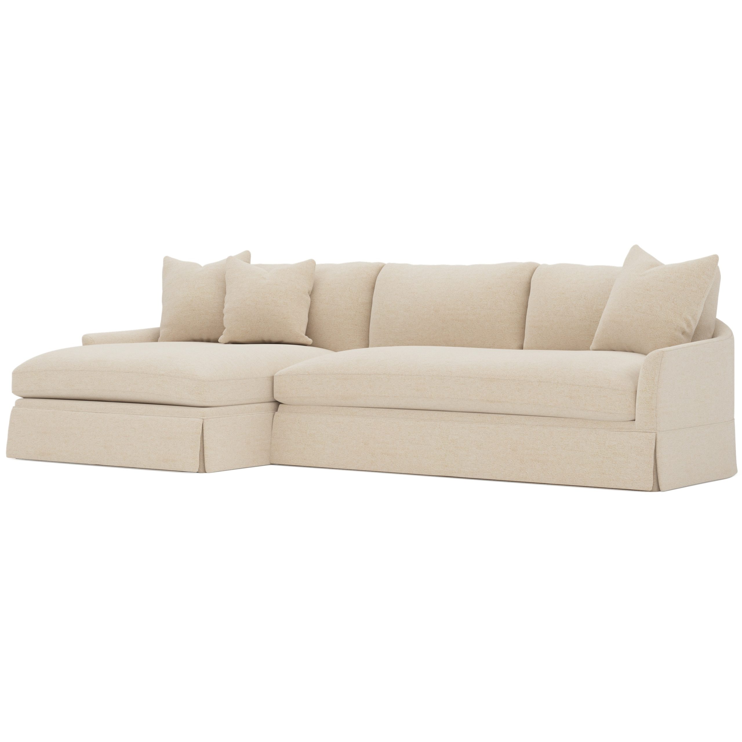 left-facing skirted chaise sectional in parchment upholstery