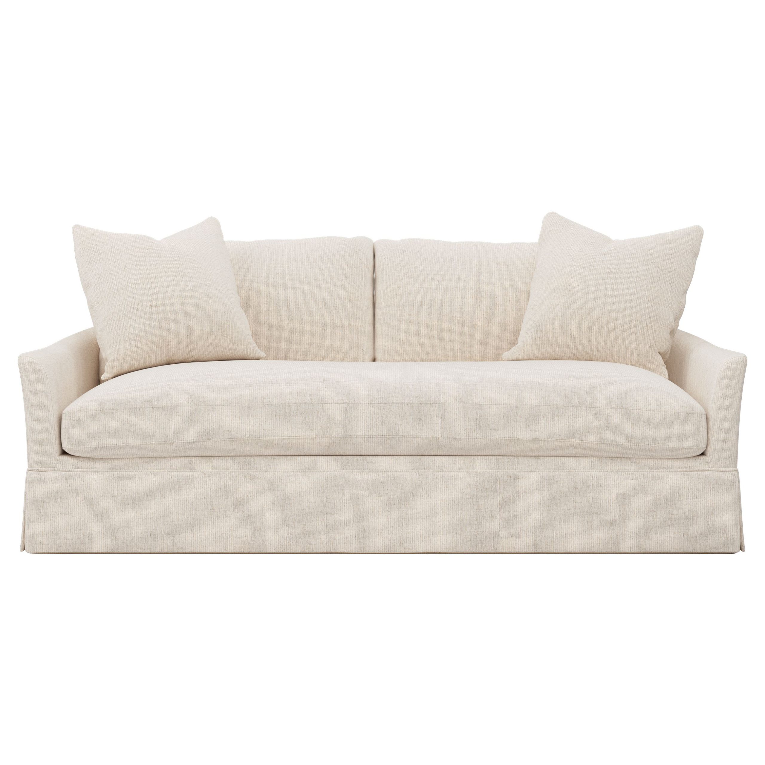 skirted sofa with bench seat and curved arms