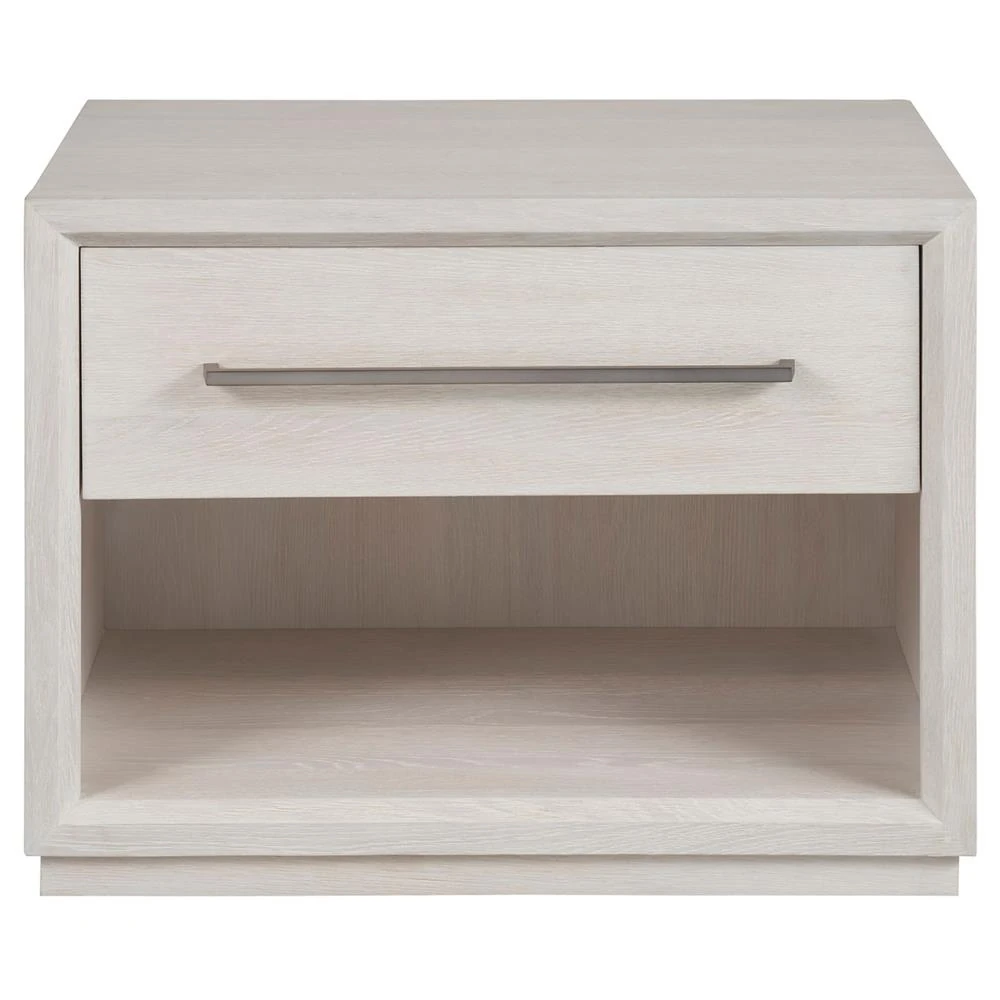 modern oak wood nightstand with lower shelf and upper drawer