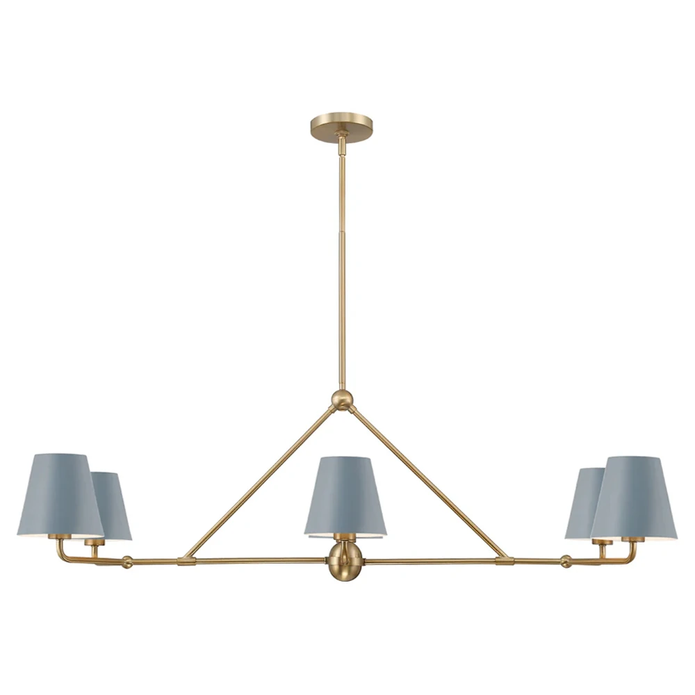 Blue Lampshade Chandelier with gold steel frame