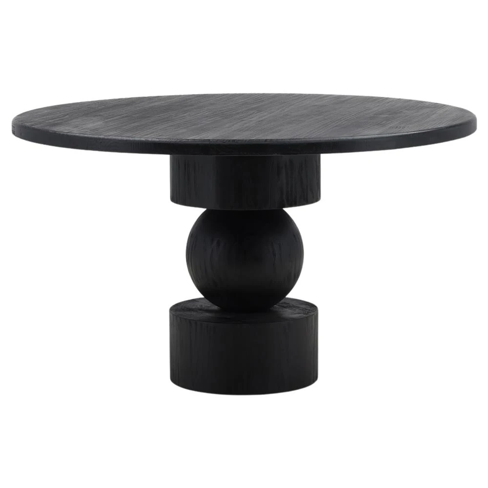 reclaimed pine wood black round dining table