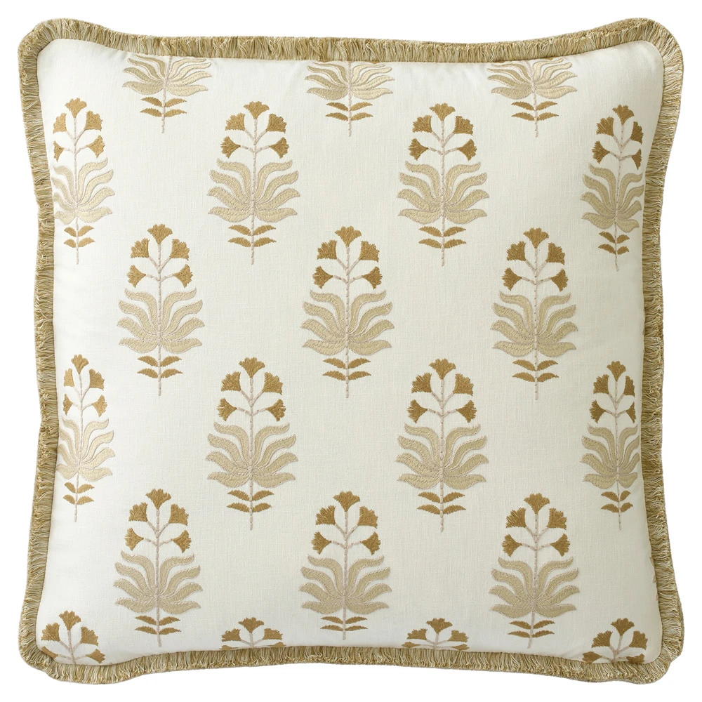 Jemma embroidered throw pillow with fringe