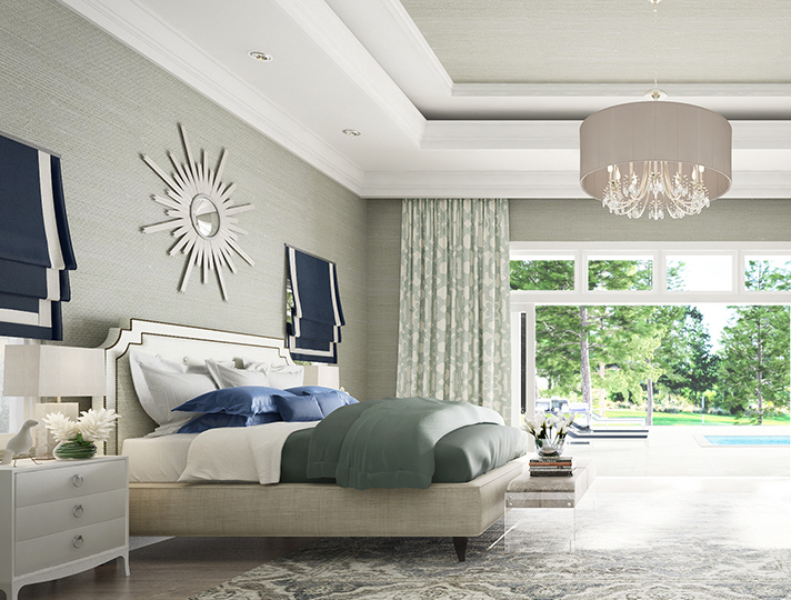 bedroom interior with pops of blue
