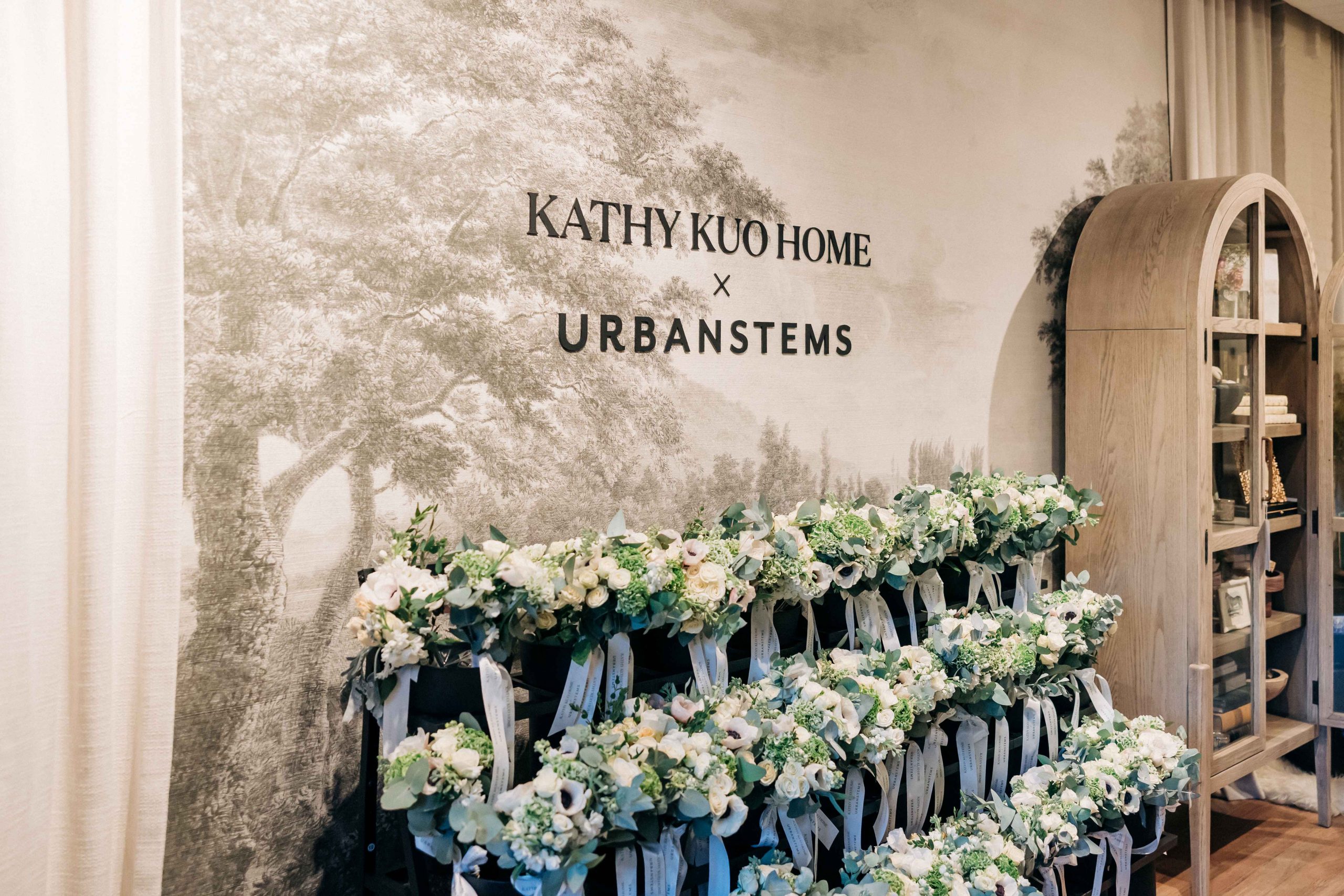 Kathy Kuo Home x UrbanStems bouquets on display at the Kathy Kuo Design Showroom in Tribeca