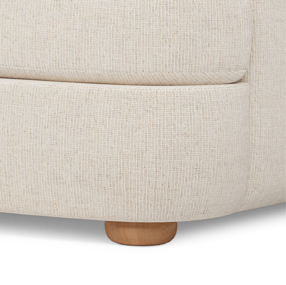 wood bun foot on sofa