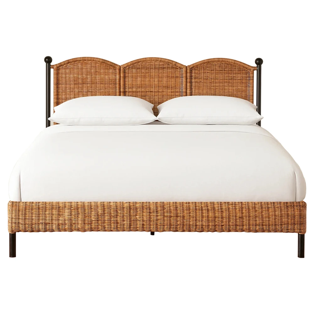 rattan and iron scalloped bed frame