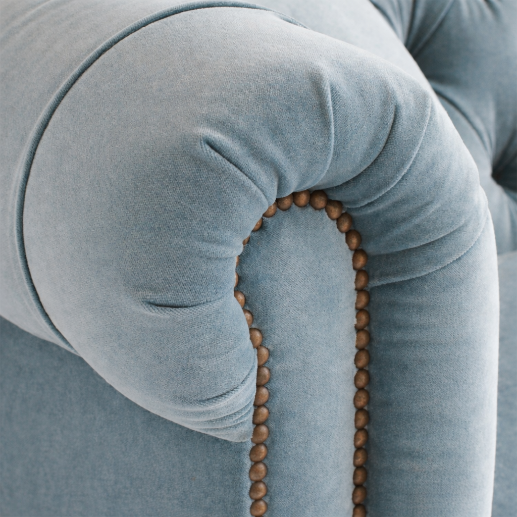 nailhead trim on velvet sofa arm