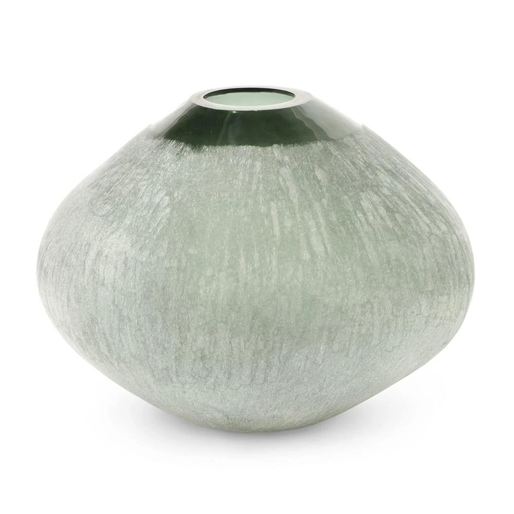 etched green glass table vase