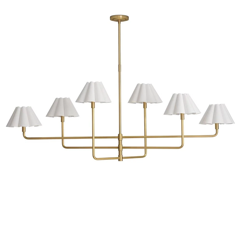 scalloped linen shade brass chandelier
