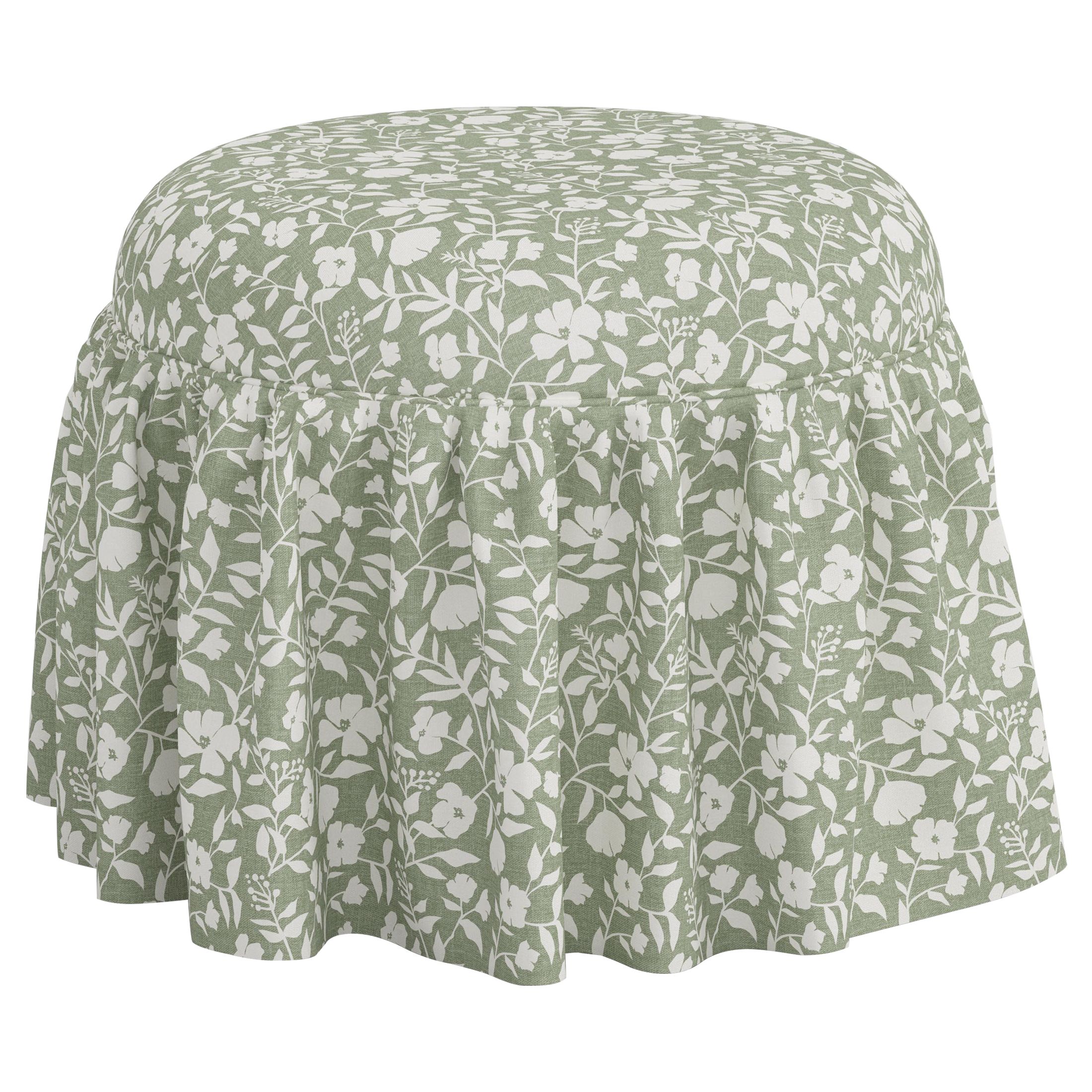 Cotton Round Skirted Green Patterned Ottoman