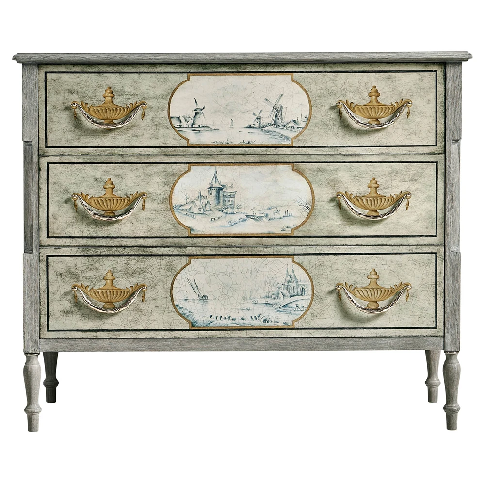 hand-painted oak bachelor chest in light green and blue