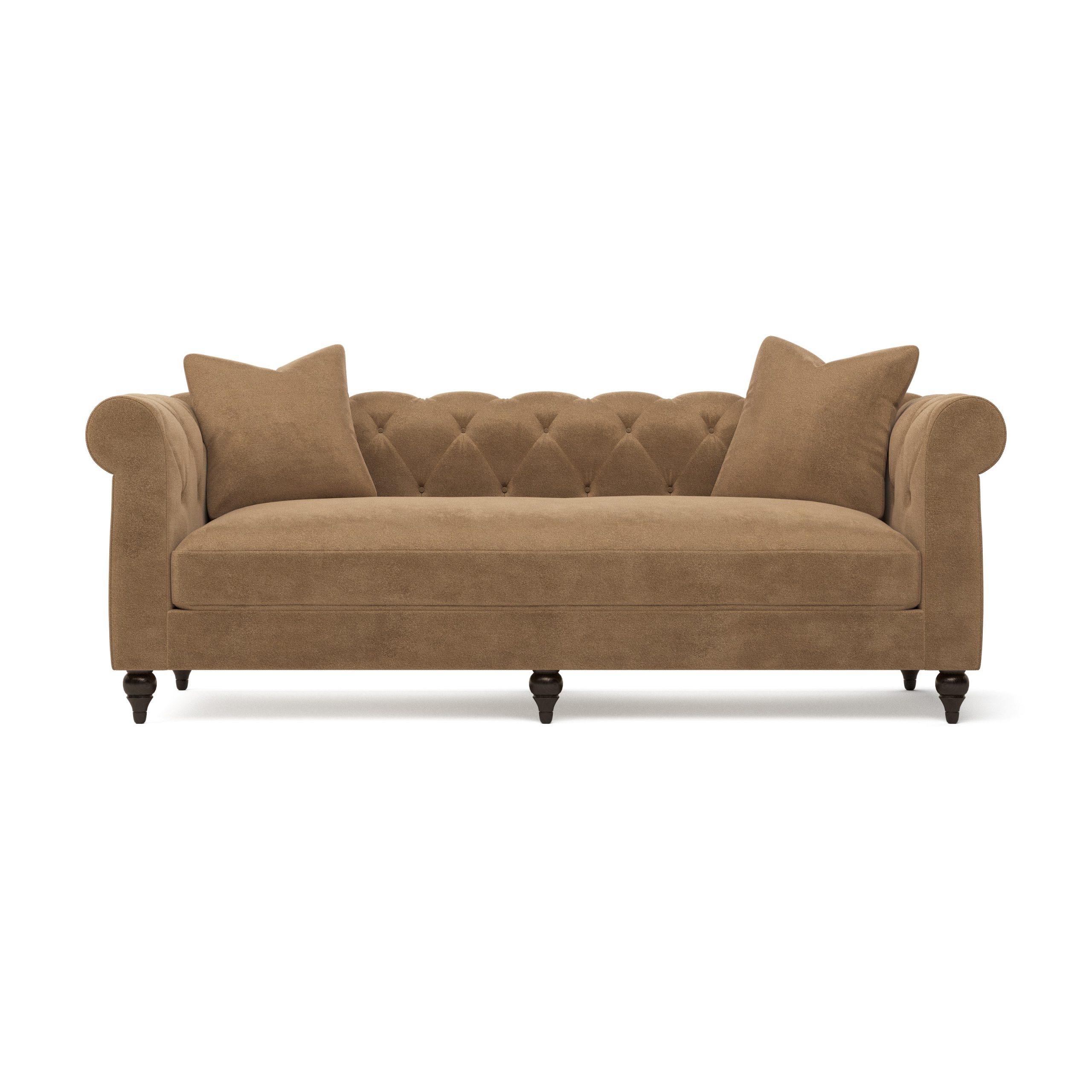 Modern chesterfield sofa with brown performance velvet upholstery