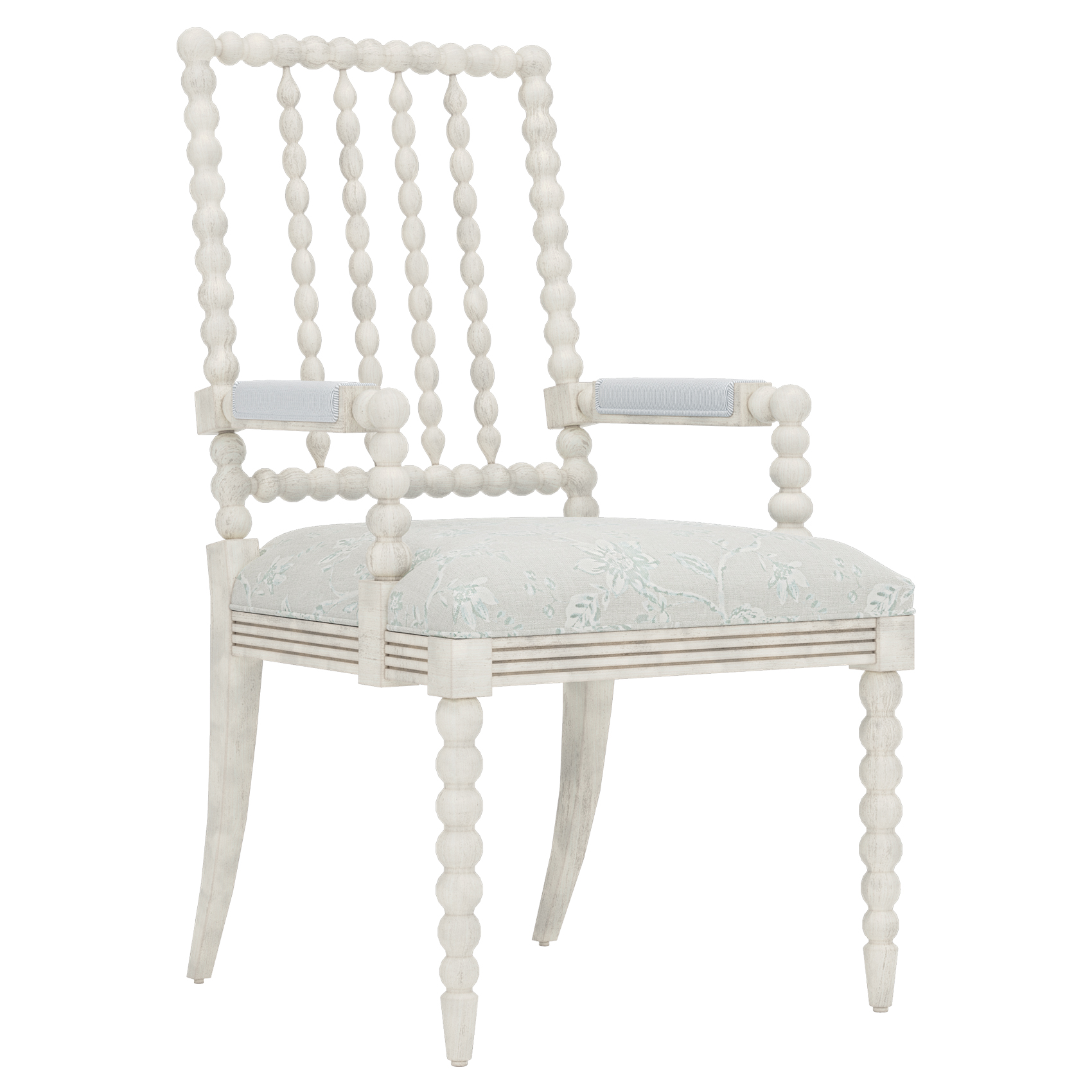 dining armchair in Sunbrella performance botanical weave garden mist