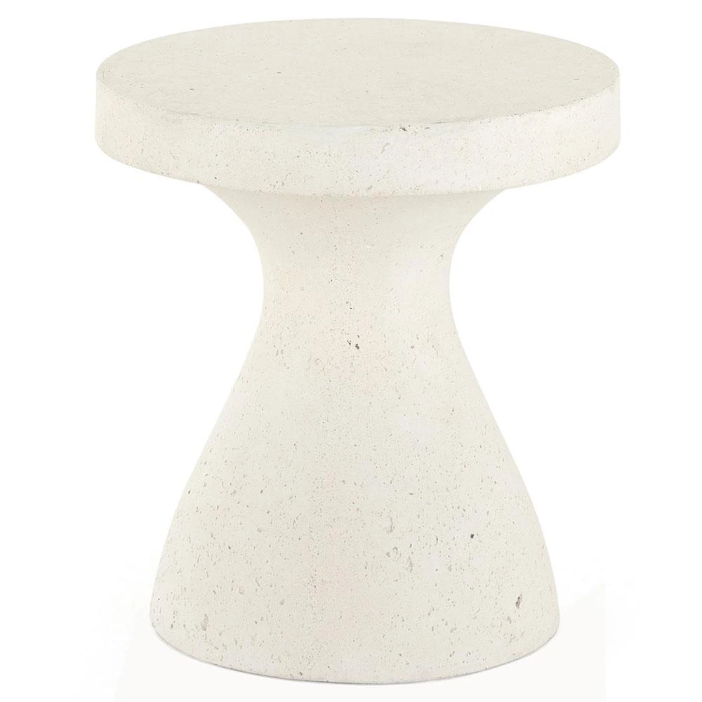 white concrete outdoor pedestal end table