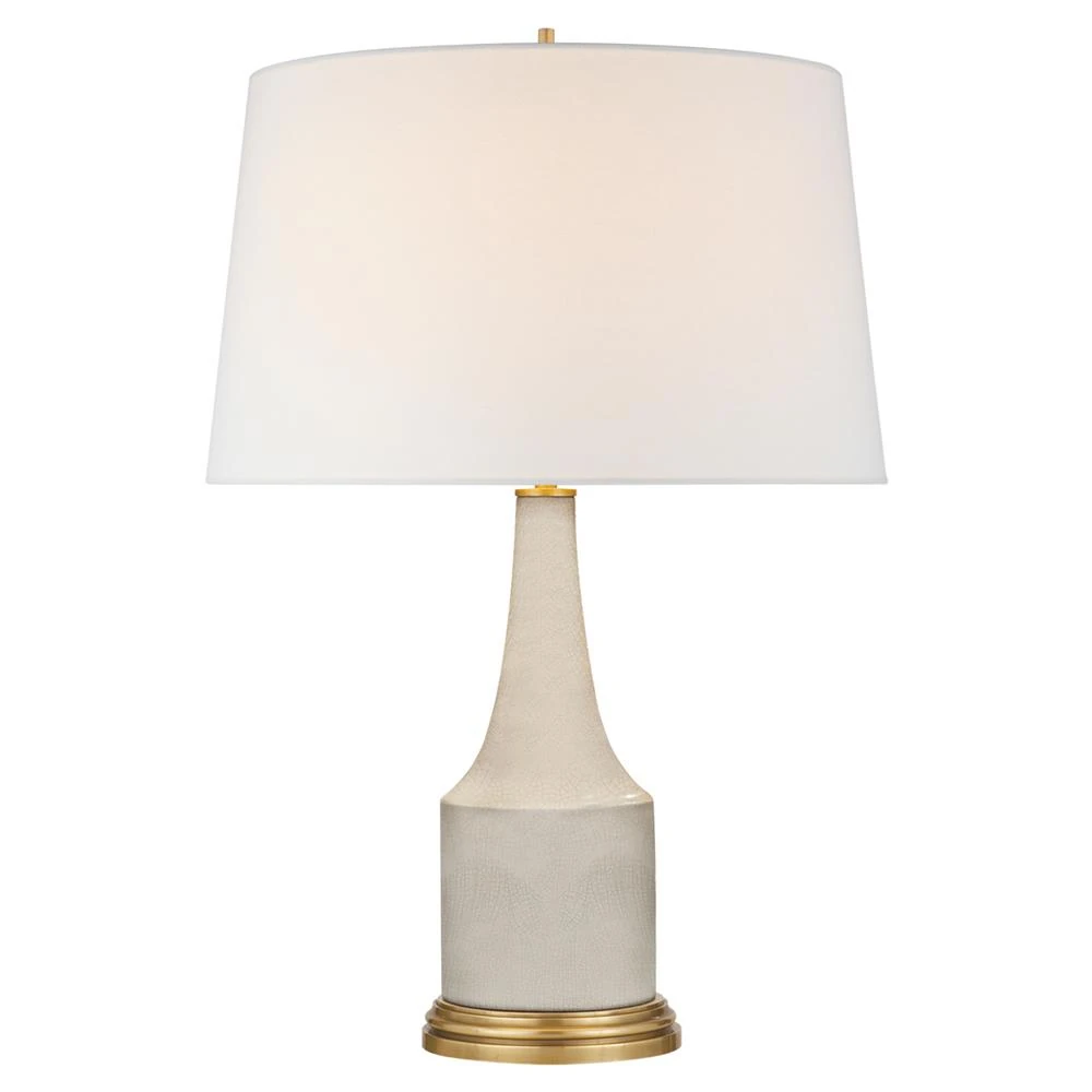white ceramic crackle table lamp with white linen empire shade