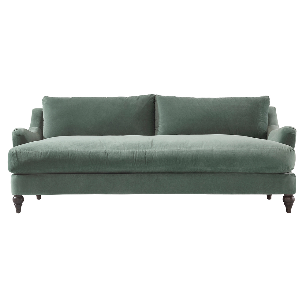 green velvet english roll arm sofa