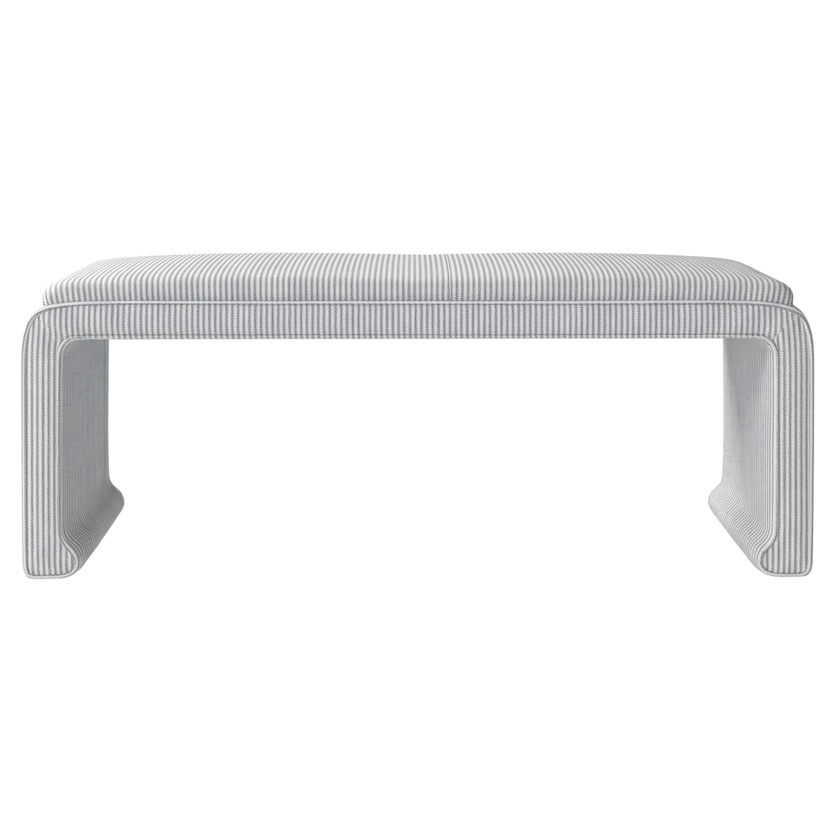 fully upholstered bench in sunbrella performance stripe sea breeze