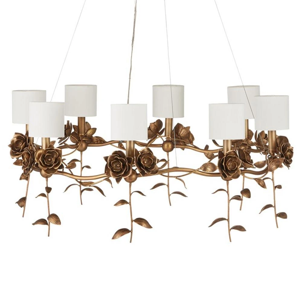 antique brass rose chandelier with white lamp shades