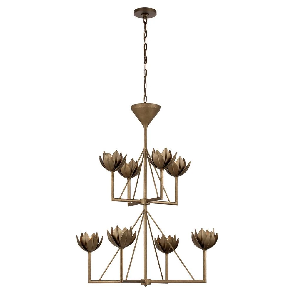 antique bronze leaf 2-tier chandelier