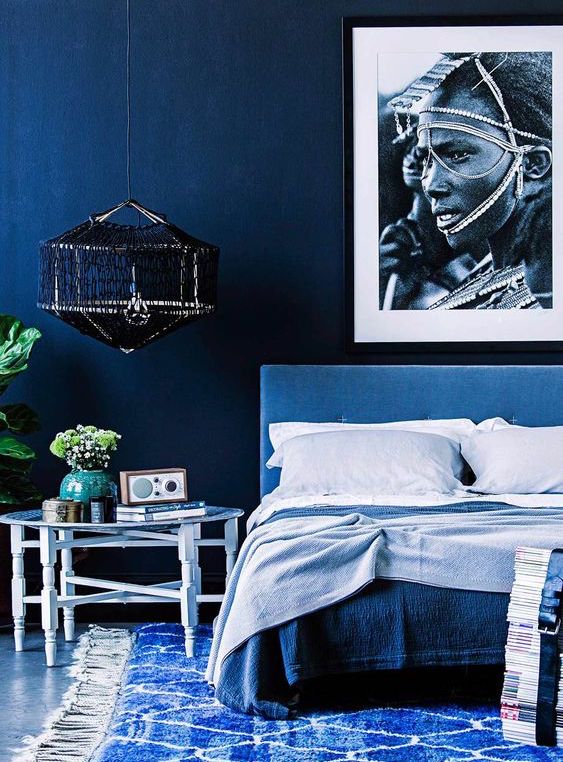 bedroom with blue walls