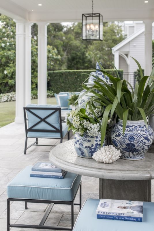 blue and white patio