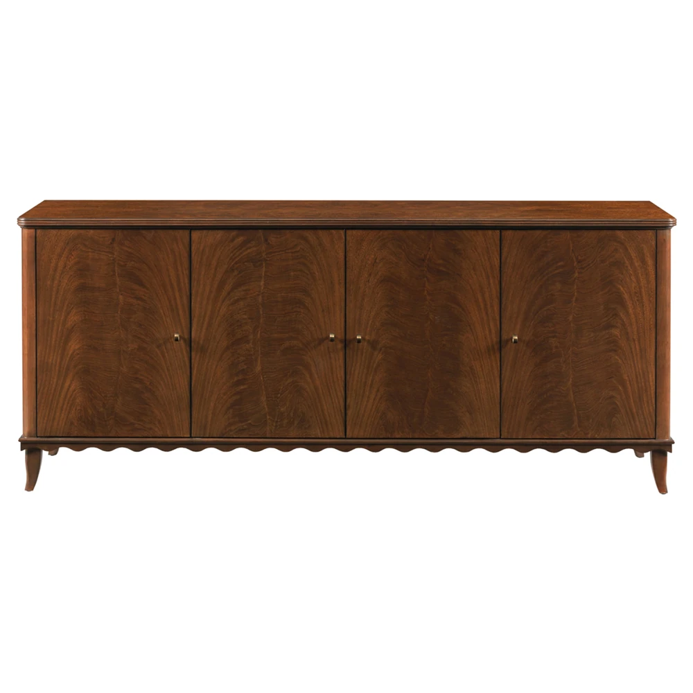 brown wood scalloped media cabinet