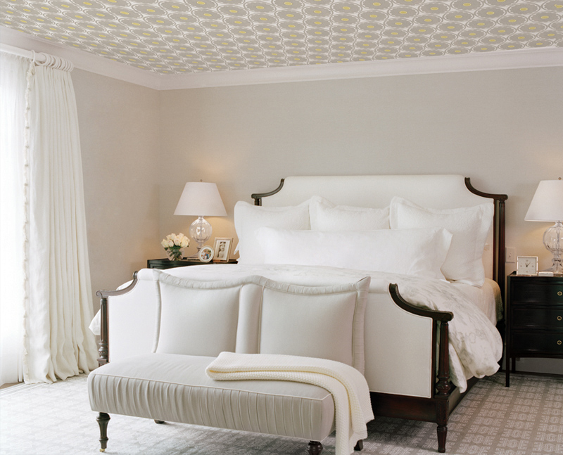 wallpapered ceiling bedroom