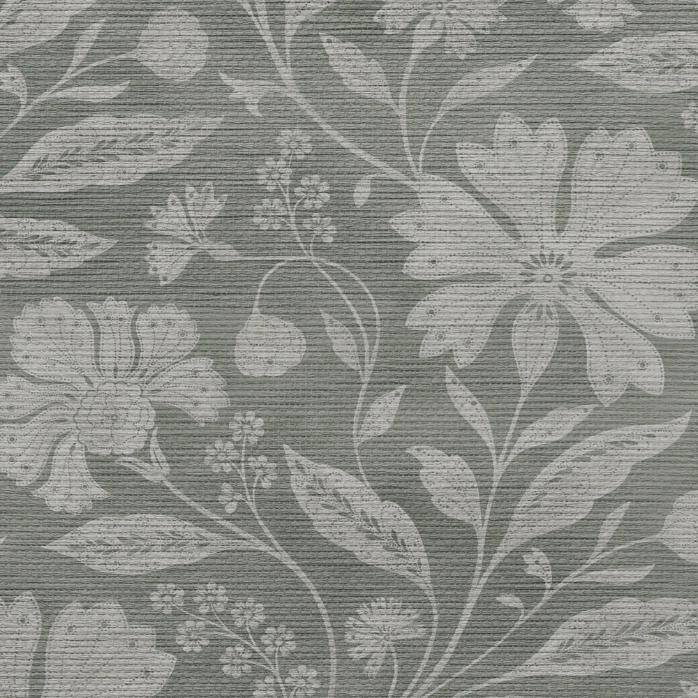 green floral grasscloth wallpaper