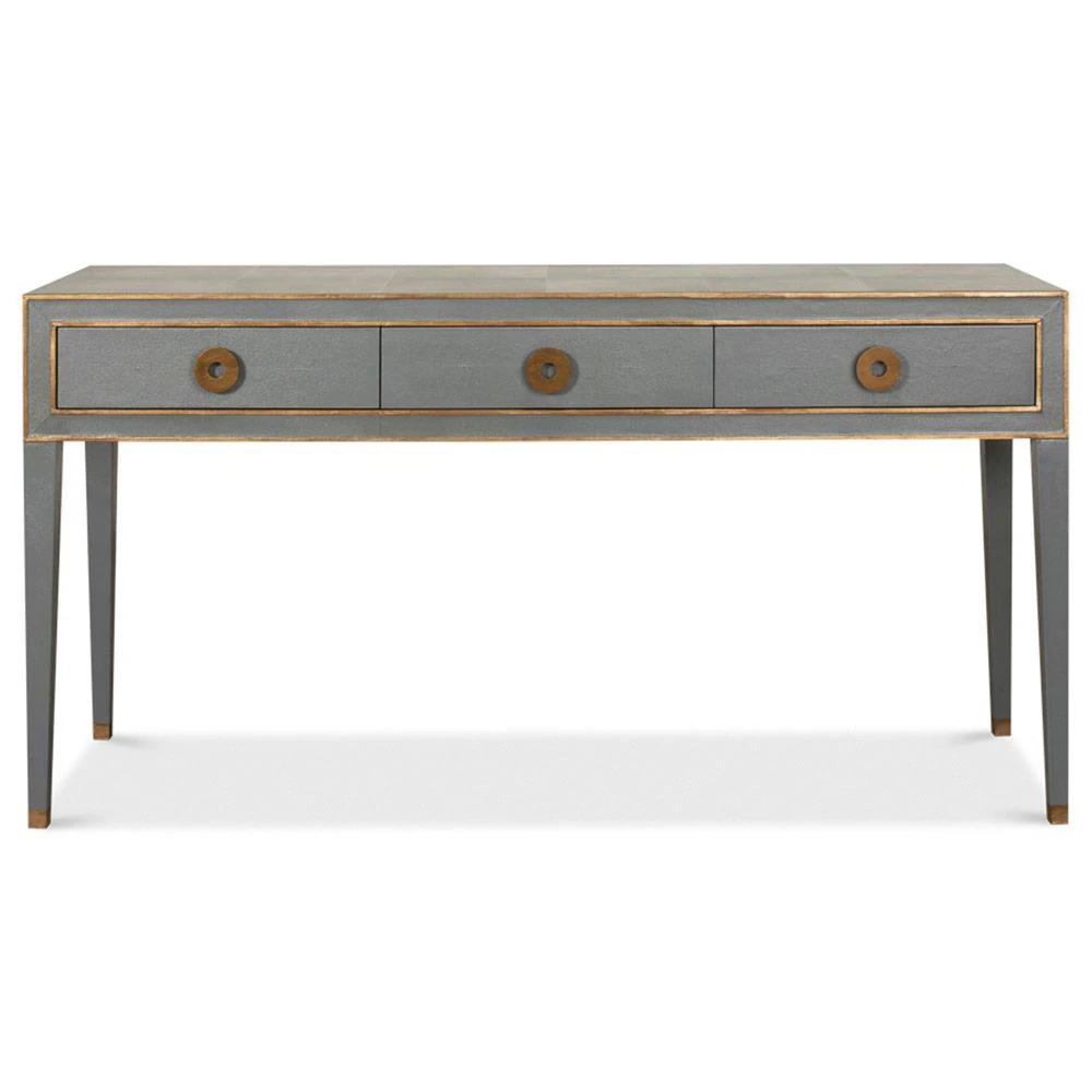 green leather console table
