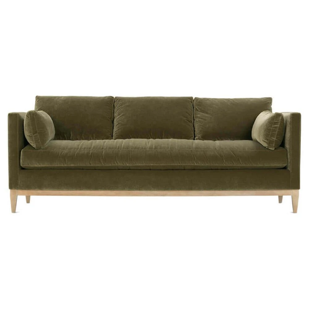 green velvet sofa with rail legs
