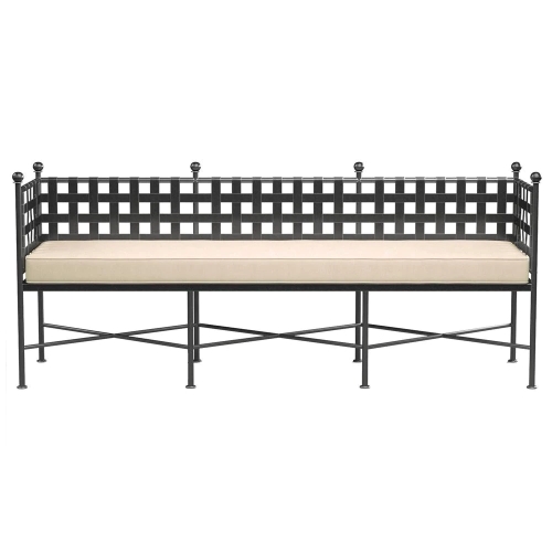 outdoor garden bench with white cushion