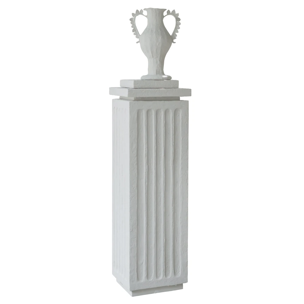white papier mache pedestal with vase