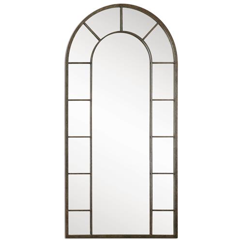 Vinton Industrial Loft Aged Black Iron Arch Wall Mirror
